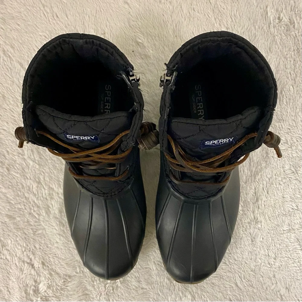 Sperry Black Saltwater Quilted Duck Boots Big Girls Size 6 Side Zip